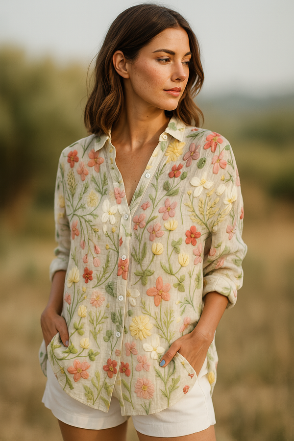 Lucetta - Volně padnoucí dámská blůza s potiskem a knoflíkovým zapínáním